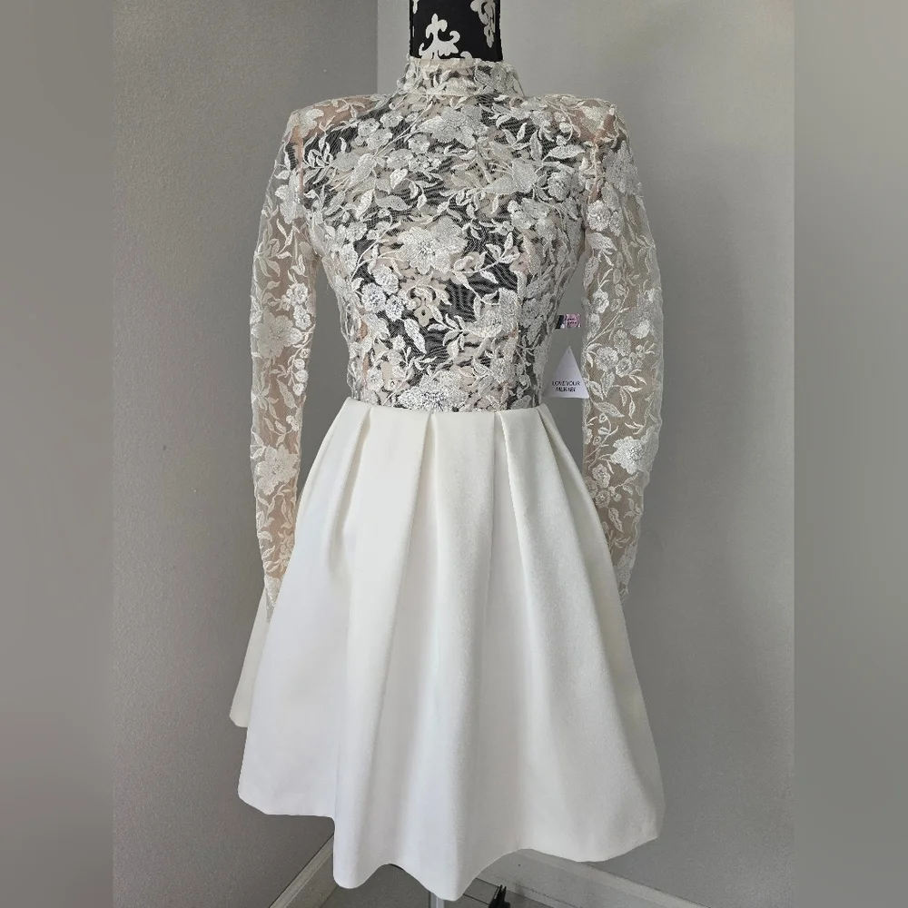 Nadine Merabi Pippa White Dress Size 2(XS) Sheer Top Lace Beaded New. - Picture 4 of 16